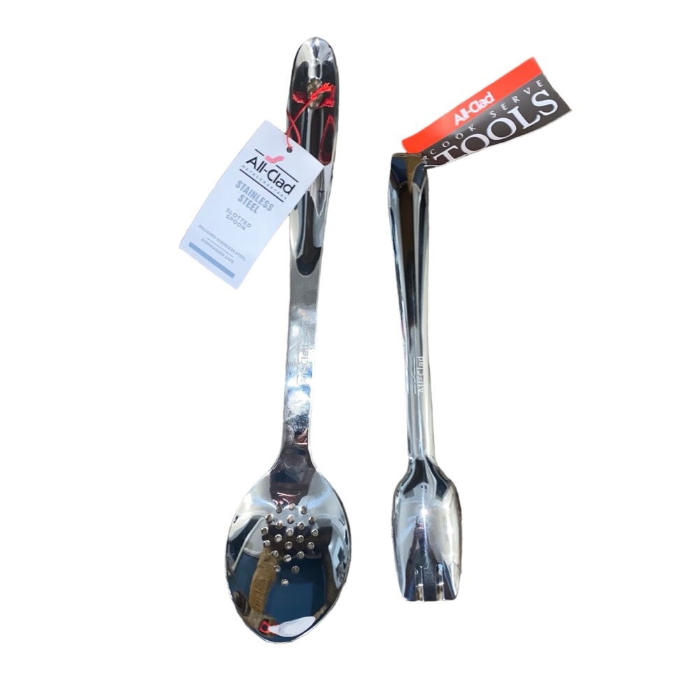 All-Clad Stainless Steel 13 Inch Slotted Spoon & 9.5 inch Serving Tongs